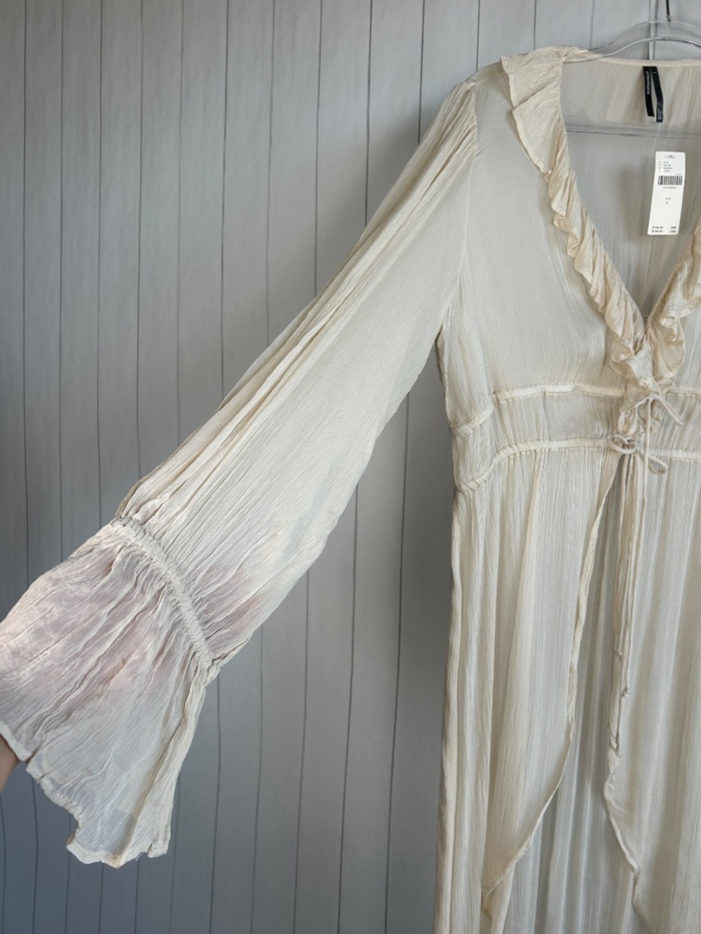 By Anthropologie size L duster kimono ruffle long sleeve boho beige western NEW - Picture 5 of 13
